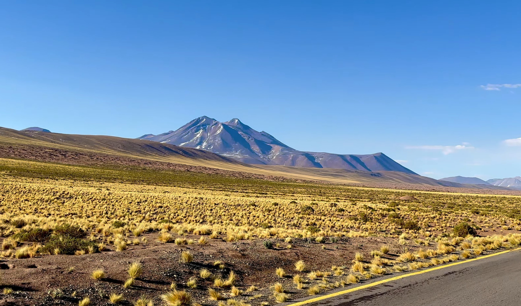 Strada d'alta quota attraverso l'Altiplano di Atacama vicino a Piedras Rojas